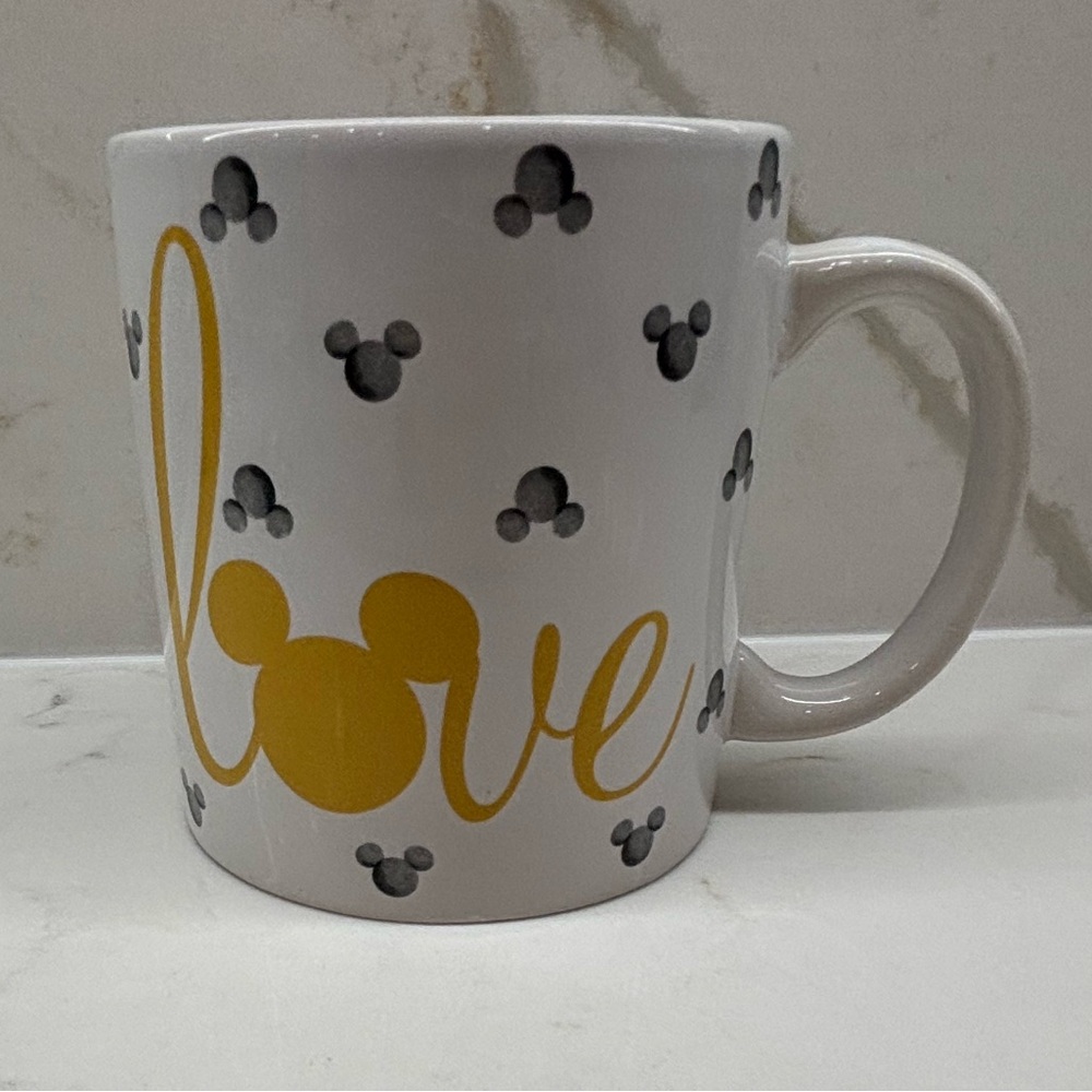 Large Disney Love Mug By Zrike Brands - White and Black with Gold Script